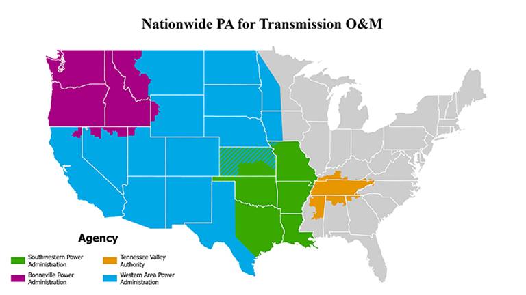 color coded map of the United States showing the territories managed by each federal agency participating in the programmatic agreement